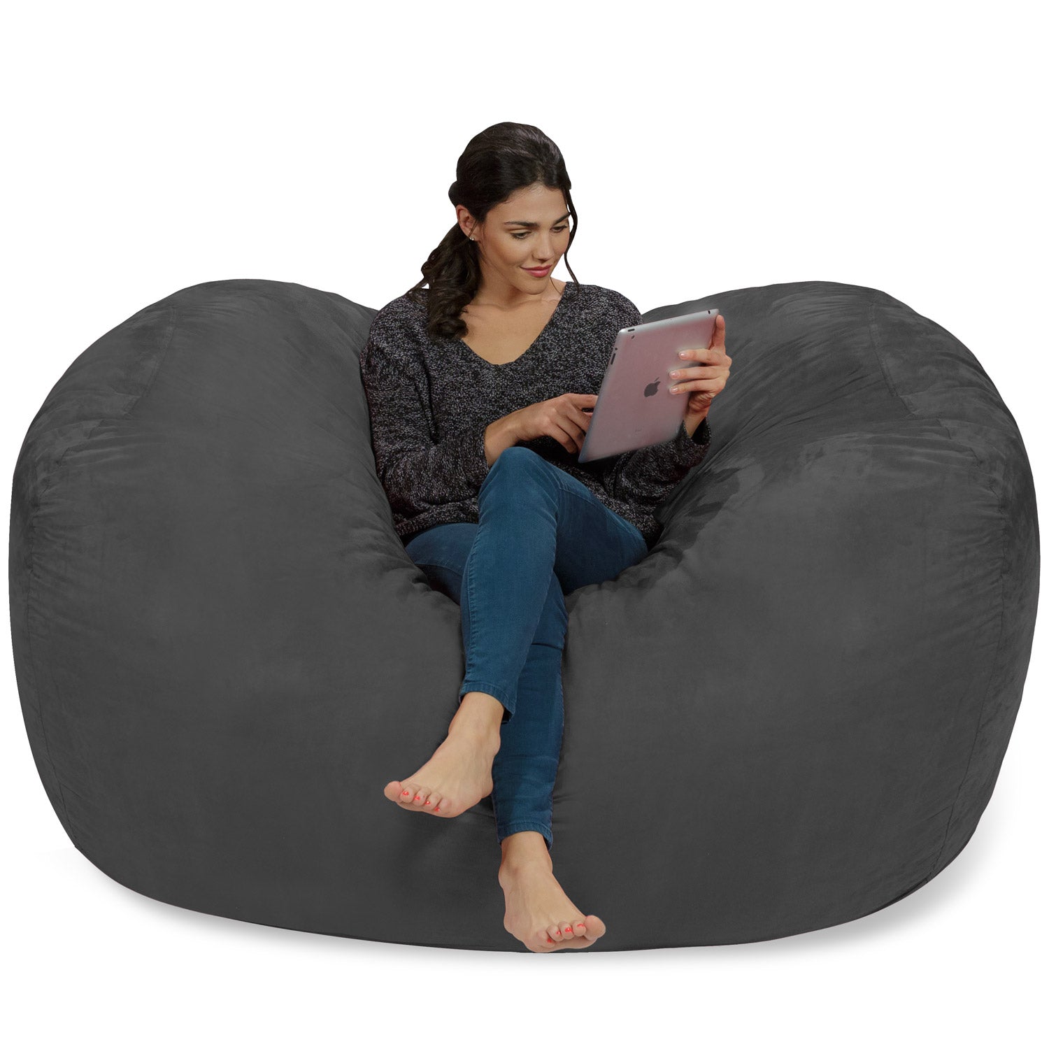 Chill Sack Bean Bag Chair, Memory Foam Lounger with Microsuede Cover, Kids, Adults, 6 ft, Charcoal