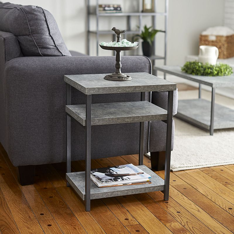 Household Essentials Faux Concrete 2-Shelf End Table