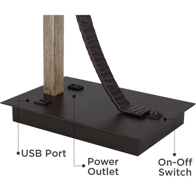 High Oil Rubbed Bronze Faux Wood Cage With Usb And Ac Power Outlet In Base Oatmeal Shade For Desk