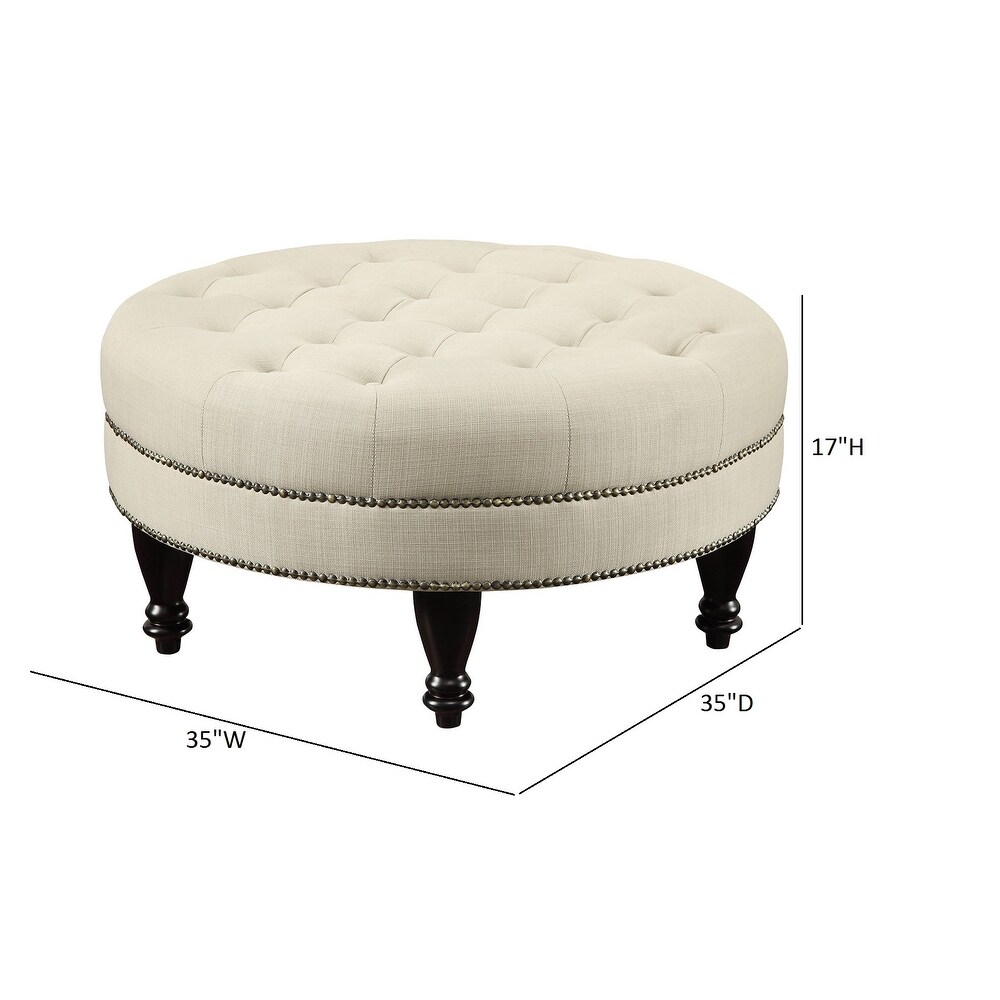 Coaster Furniture Elchin Oatmeal Round Upholstered Tufted Ottoman