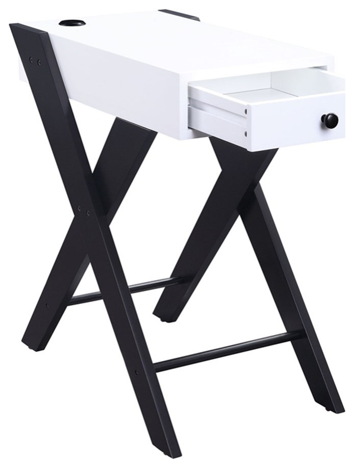 Wooden Frame Side Table with X Shaped Legs and 1 Drawer White and Black   Transitional   Side Tables And End Tables   by Homesquare  Houzz