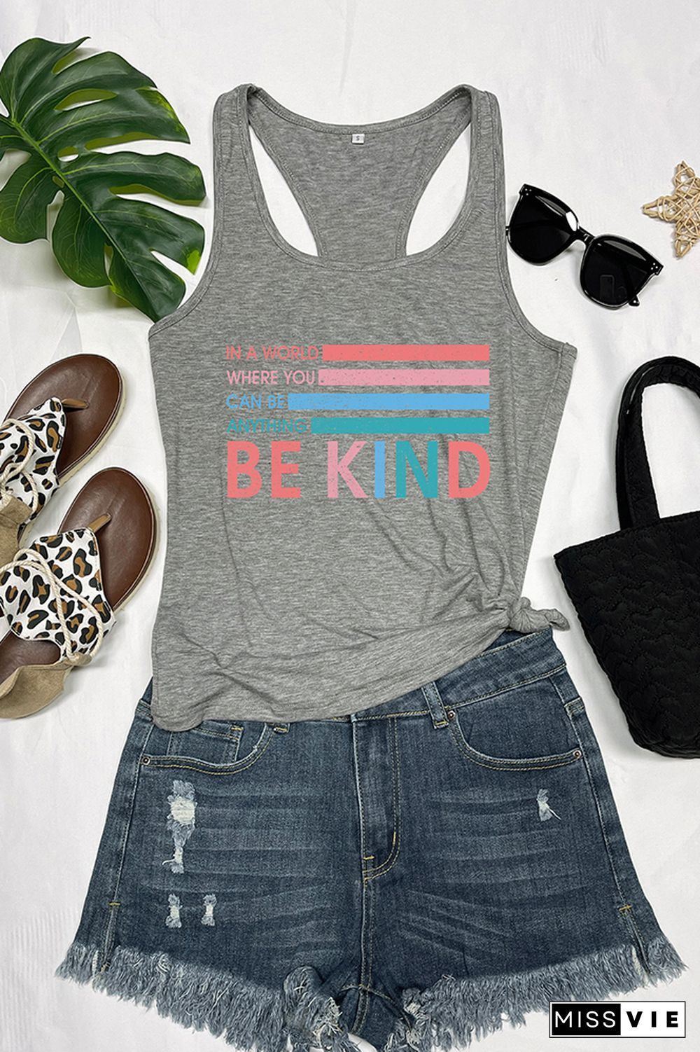 Be Kind Printed Sleeveless Tank Top Wholesale