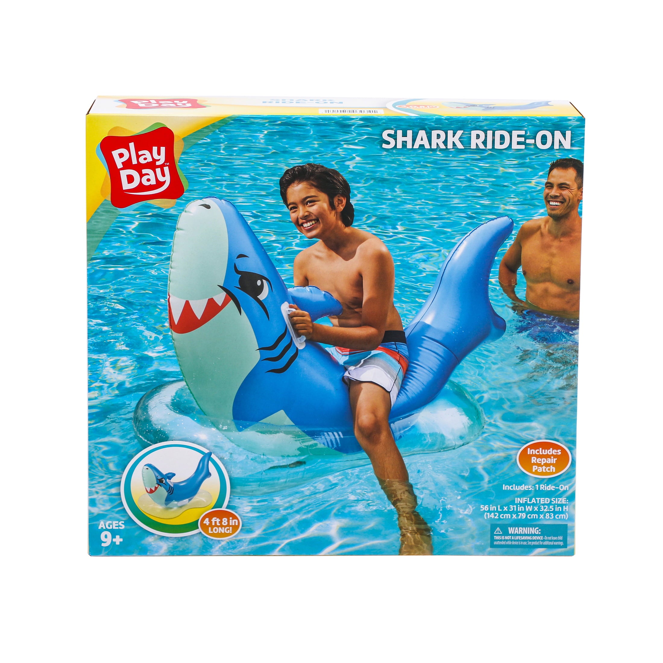 Inflatable Shark Ride-on Pool Float, Blue, for Kids and Adults