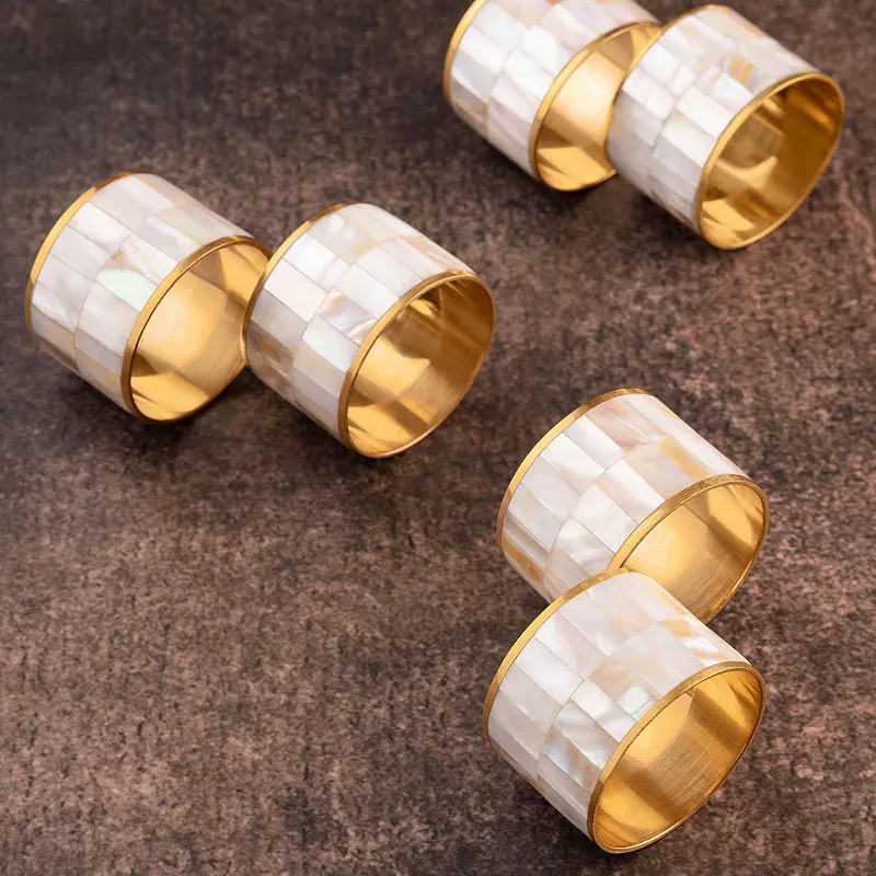 GAURI KOHLI Serena White Pearl Napkin Rings， Set of 6