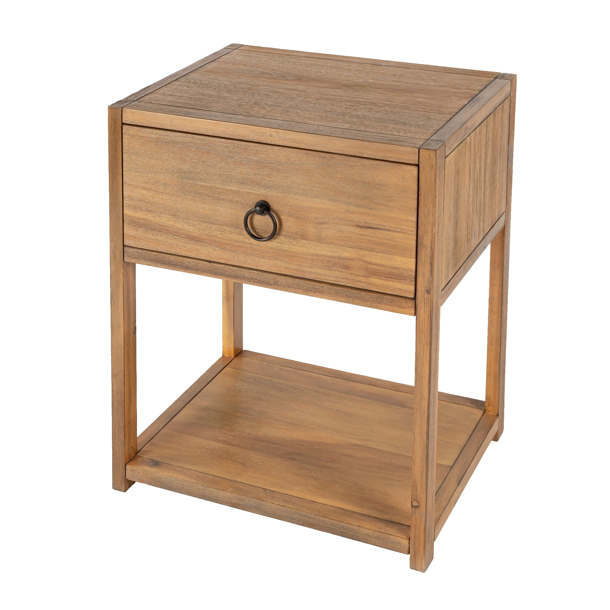 Offex Lark Natural Wood Rectangular End Table with Storage Drawer - 17.5