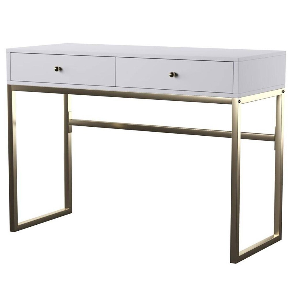 42''L Contemporary Casual Home Office Coleen Writing Computer Desk with Brass Finish Metal Frame and 2 Storage Drawers