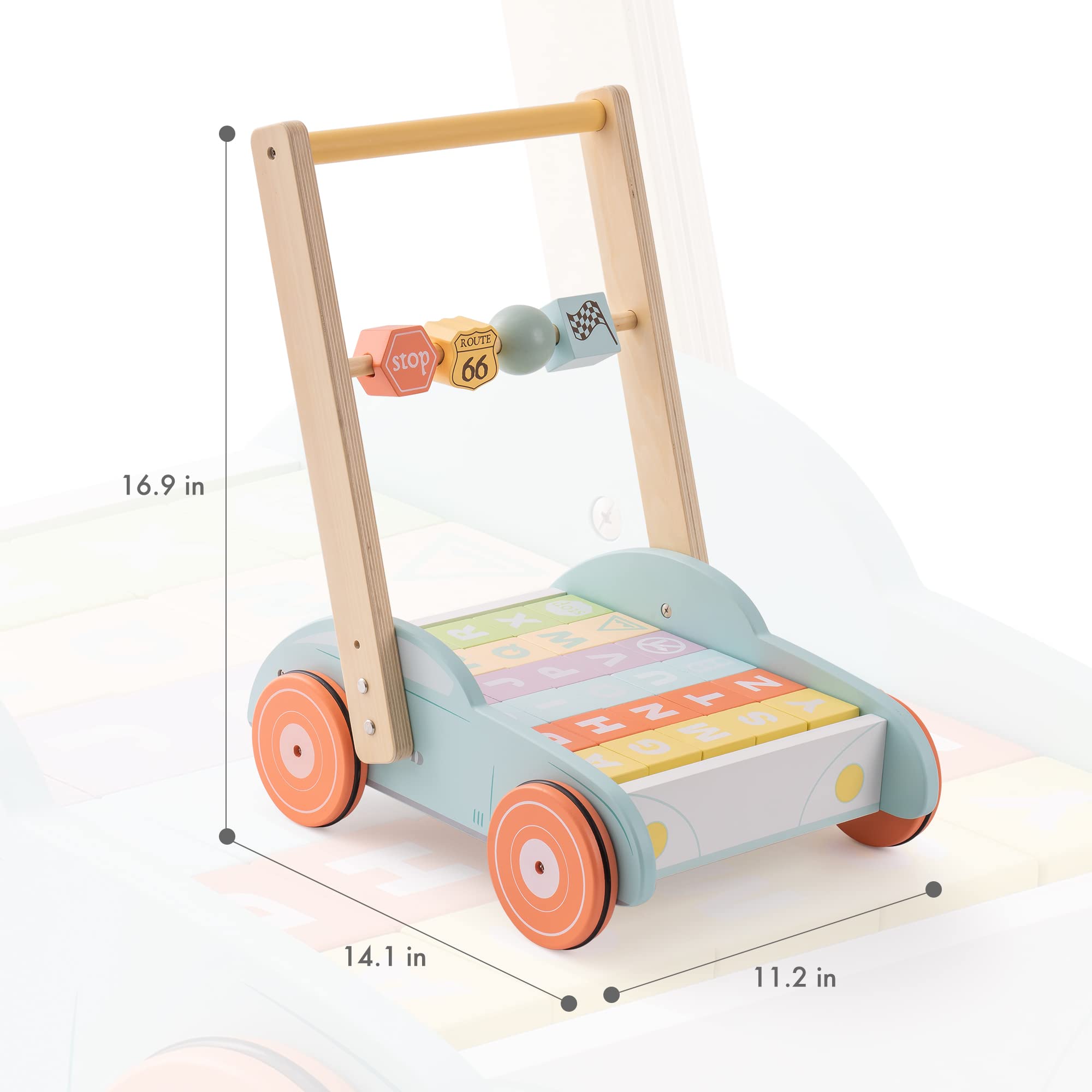 Robud Wooden Baby Walkers Push Toys for Baby Girls Boys 10 Month +， Adjustable Speed Push and Pull Learning Walker Activity Toys for Toddler