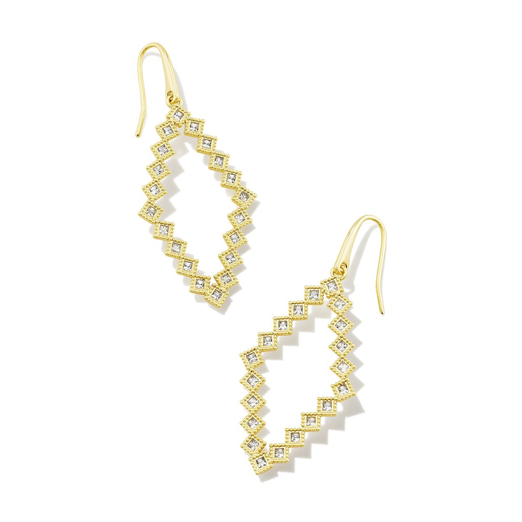 Kendra Scott  Kinsley Gold Open Frame Earrings in White Crystal