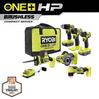 RYOBI ONE+ HP 18V Brushless Cordless Combo Kit (6-Tool) with (2) 1.5 Ah Batteries Charger and Bag PSBCK06K