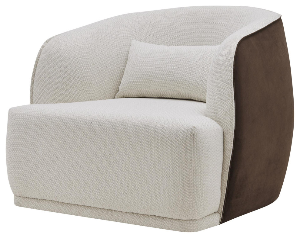 Flynn Fabric Swivel Chair  Cardiff Cream/Velvet Brown   Transitional   Armchairs And Accent Chairs   by Virgil Stanis Design  Houzz