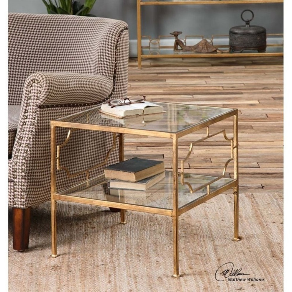 Home Square Metal and Tempered Glass Cube Table in Gold   Set of 2   Contemporary   Side Tables And End Tables   by Homesquare  Houzz