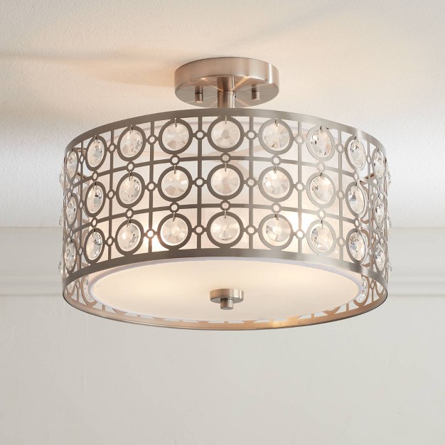 Wide Brushed Nickel Crystal Organza Drum Shade For Bedroom Kitchen Hallway