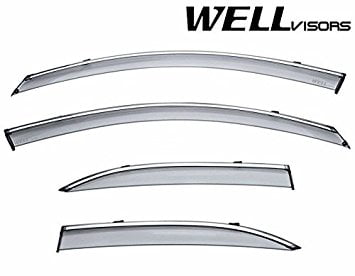 WellVisors Side Window Wind Deflector Visors - Cadillac ATS Sedan 13-up 2013 2014 2015 2016 with Chrome Trim