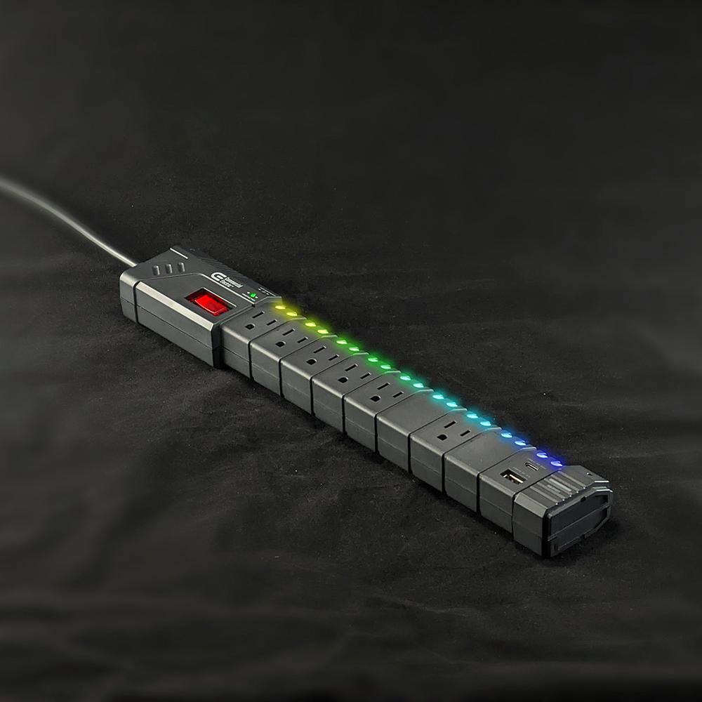 Commercial Electric 6 ft. 6-Outlet RGB Gaming Surge Protector with 1 USB-A and 1 USB-C SP-GN611