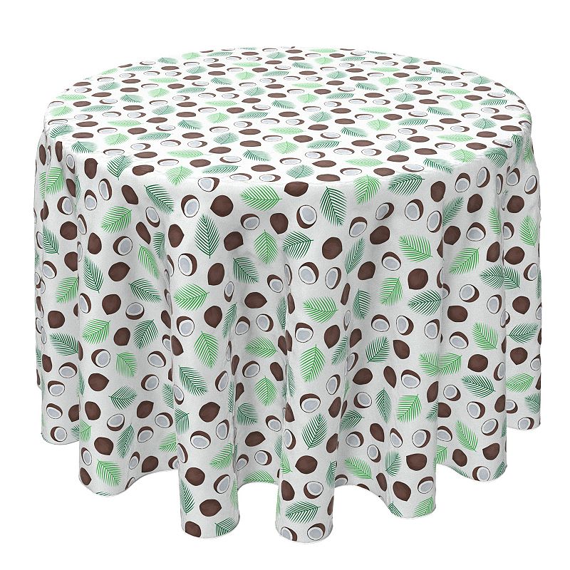 Round Tablecloth， 100% Cotton， 60 Round， Coconut Fruit and Palms