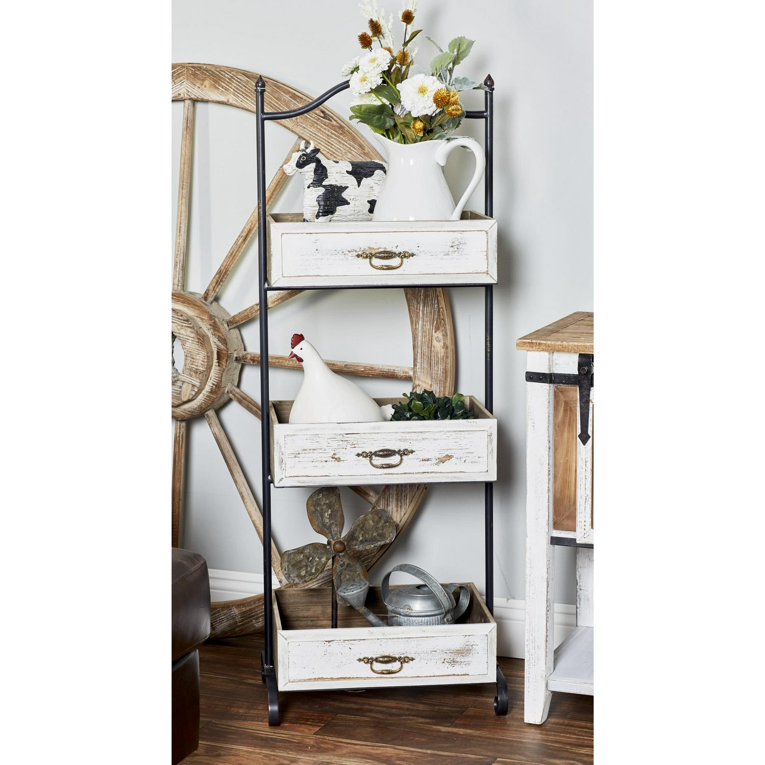 DecMode White Wood Farmhouse Storage Cart 49