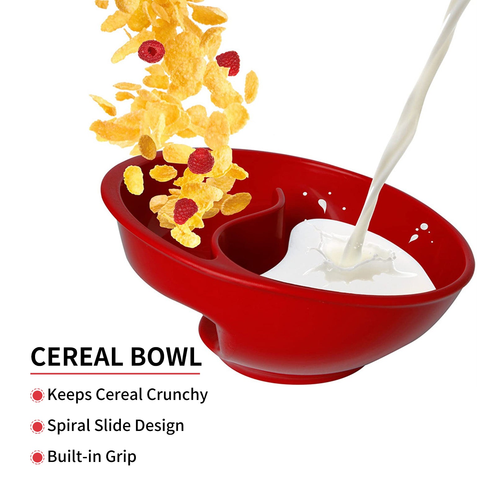 Aibecy Never Soggy Cereal Bowl Keeps Cereal Fresh and Crunchy Stackable Divided Bowl with Spiral Slide Design Built-in Grip， White