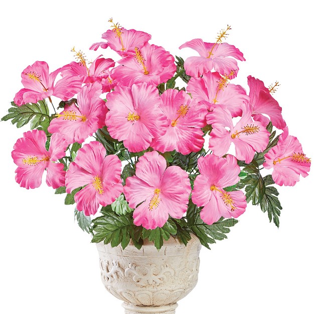 Collections Etc Bright Tropical Faux Hibiscus Bushes Set Of 3 Outdoor Or Indoor Decorative Accent