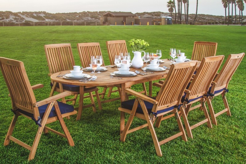 13 Piece Teak Dining Set  117 quotExtension Oval Table  12 Marley Arm Chairs   Contemporary   Outdoor Dining Sets   by Teak Deals  Houzz