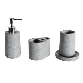 FORCLOVER 4-Piece Bathroom Accessory Set with Soap Pump Soap Dish Toothbrush Holder and Tumbler in Gray QNM-A10-4