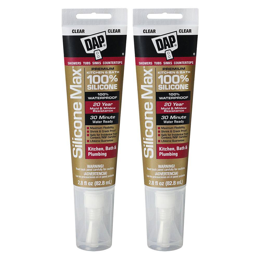 DAP Silicone Maximum 2.8 oz. Clear Premium Kitchen and Bath Silicone Sealant (2-Pack) 7079808794