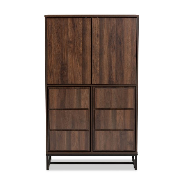 Neil Wood And Metal Storage Cabinet Brown black Baxton Studio