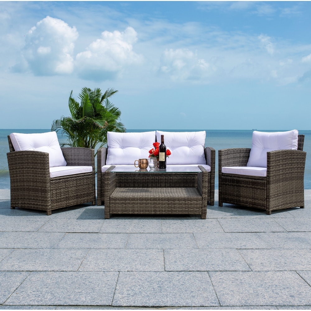 SAFAVIEH Outdoor Vellor 4 Piece Conversation Patio Set.