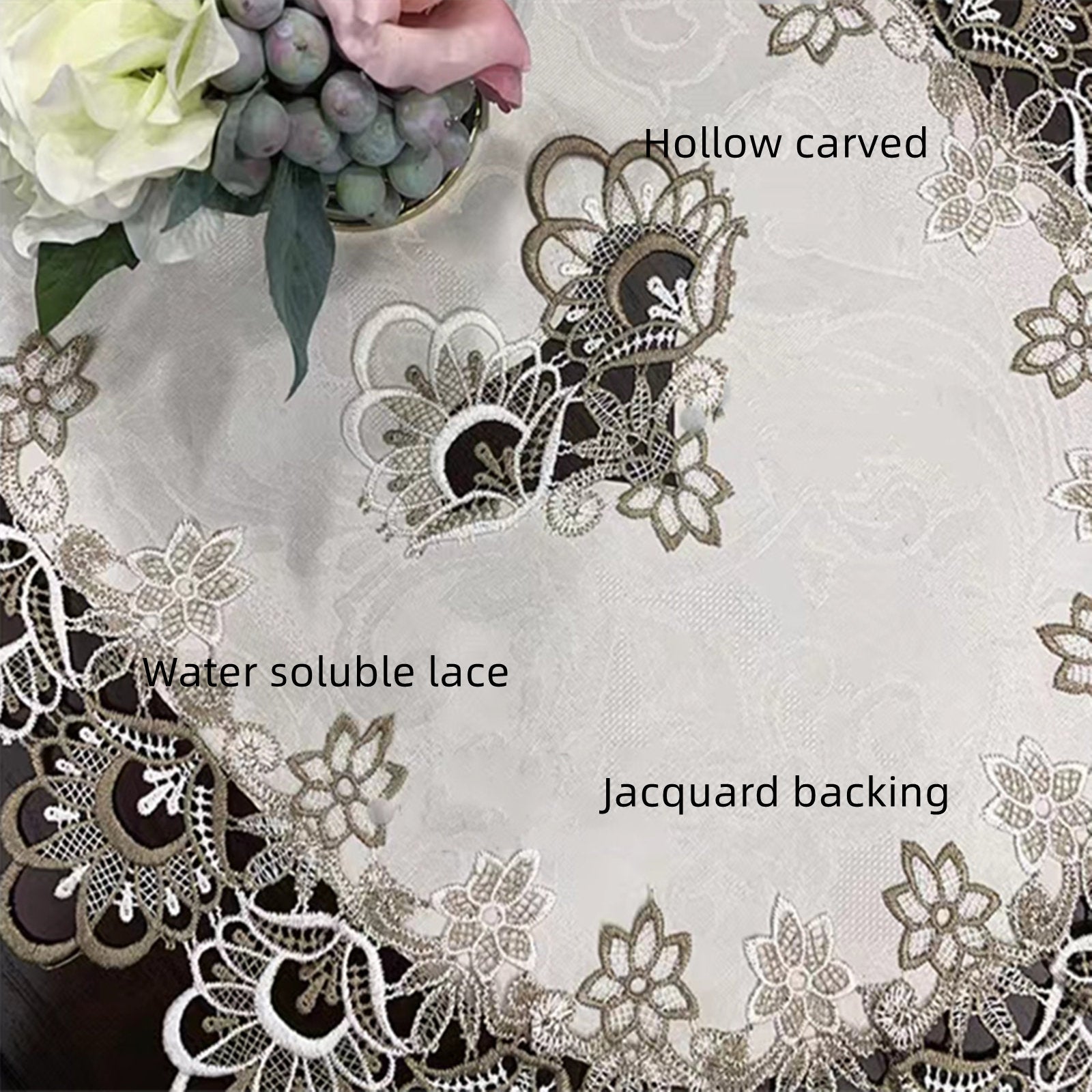 ZMNSZBD beige embroidered lace tablecloth lace coffee table set oval hollow fabric tablecloth (20 ''X43'')