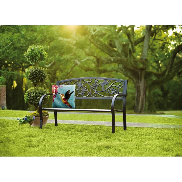 Evergreen Hummingbird Metal Garden Bench Black