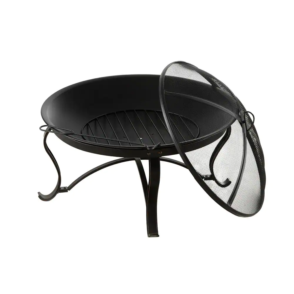 Hampton Bay OFW284R-HD Sadler 30 in. x 19 in. Round Steel Wood Burning Fire Pit in Rubbed Bronze