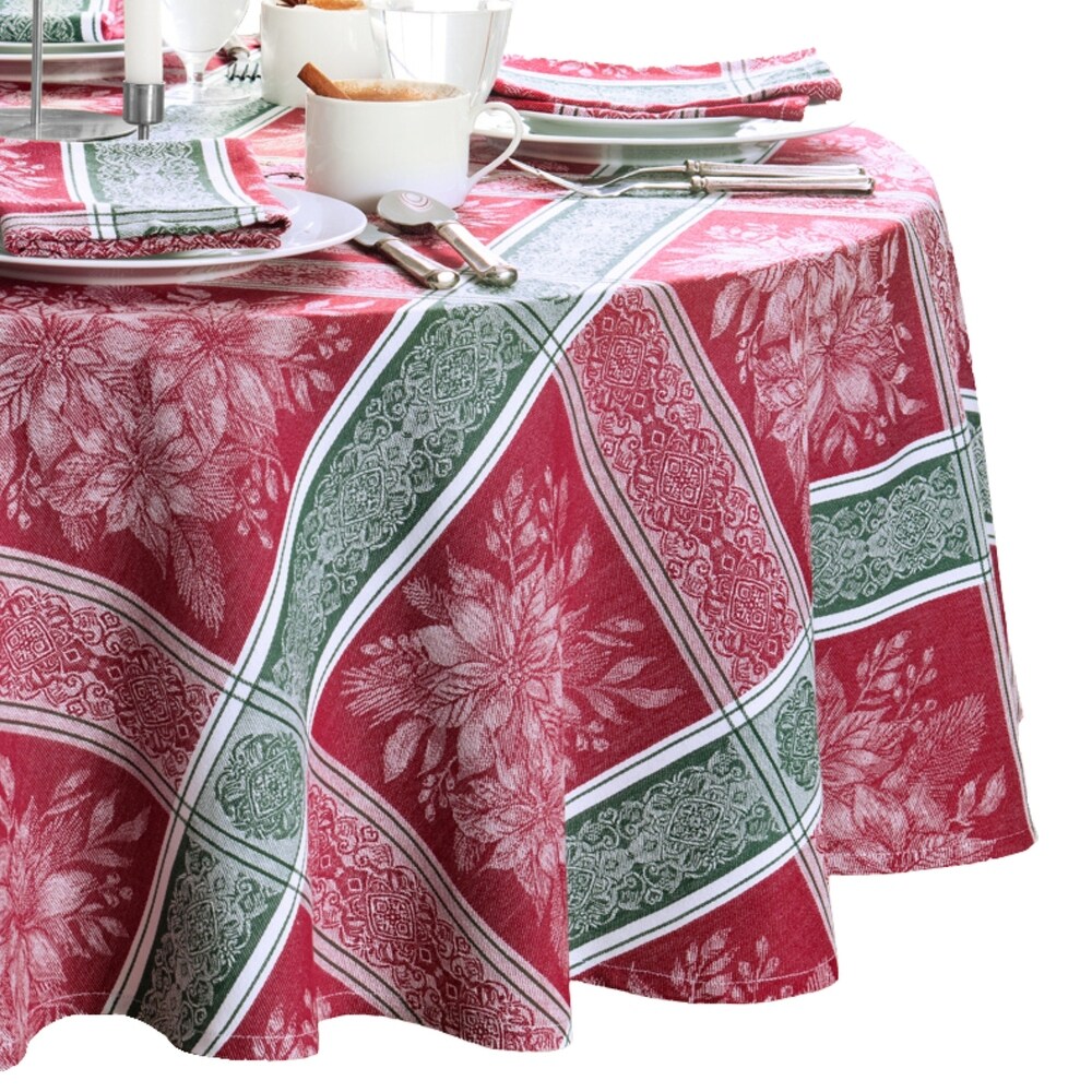 Poinsettia Plaid Jacquard Tablecloth