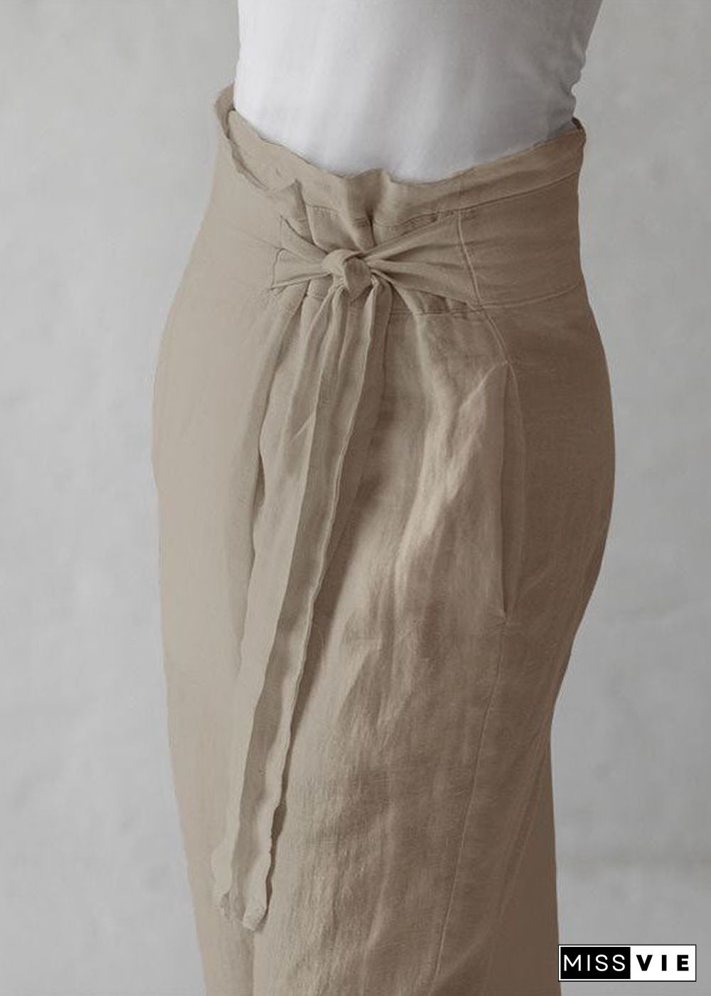 Simple Nude Linen Pants Tie Waist