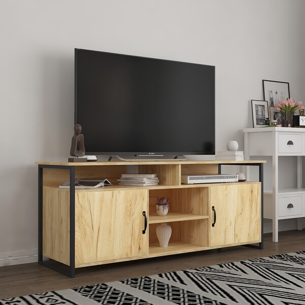 TV Stand ，Modern Wood Universal Media Console with Metal Legs