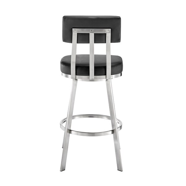 Col 26 Inch Swivel Counter Stool， Black Faux Leather， Stainless Steel Frame