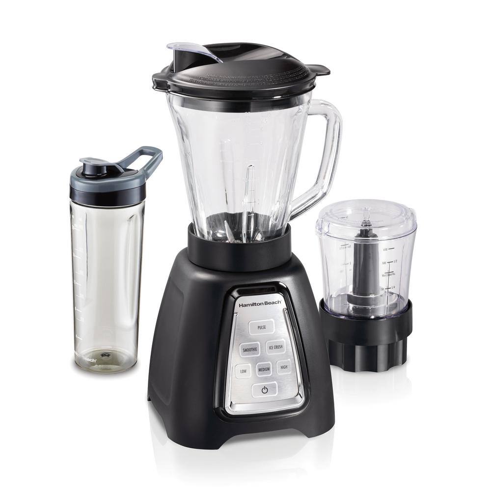 Hamilton Beach Multiblend 52 oz. 6-Speed Black Countertop Blender with Glass Jar and Travel Jar and Food Chopper 58242