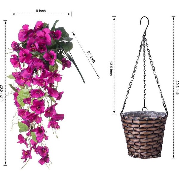 Artificial Faux Hanging Flowers Plants Baskets for Spring Outdoor Outside Decoration，Fake White Silk Long Stems Vines Hibiscus