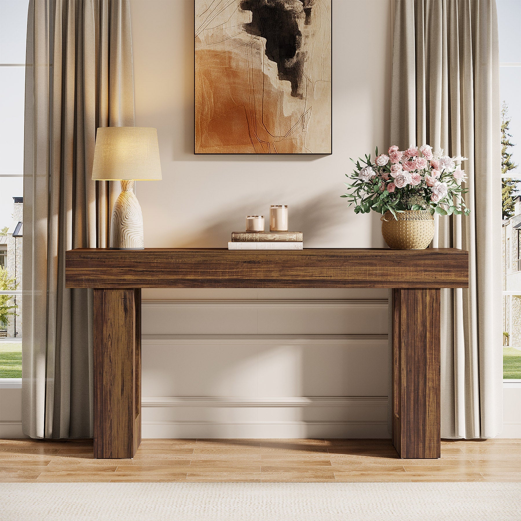 63-Inch Console Table, Farmhouse Wooden Sofa Table Entryway Table