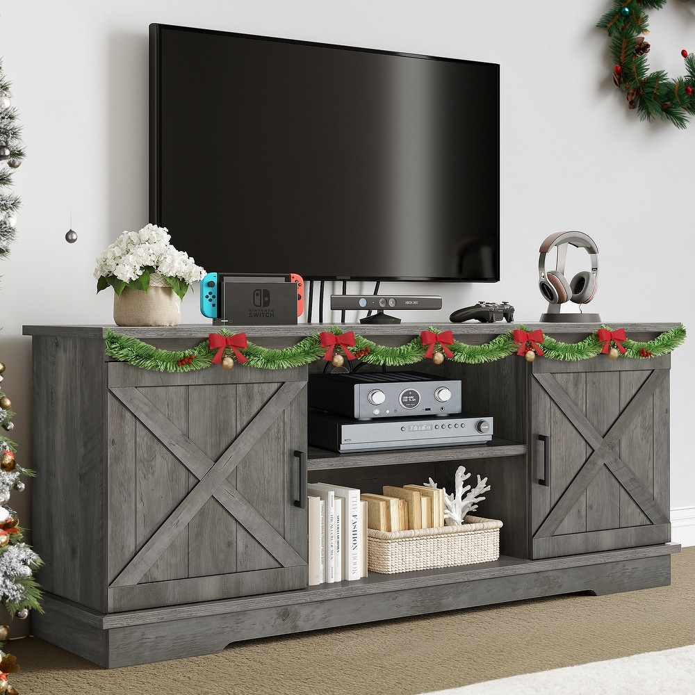 Farmhouse TV Stand for 65 Inch TV Media Console Entertainment Center Rustic Barn Doors