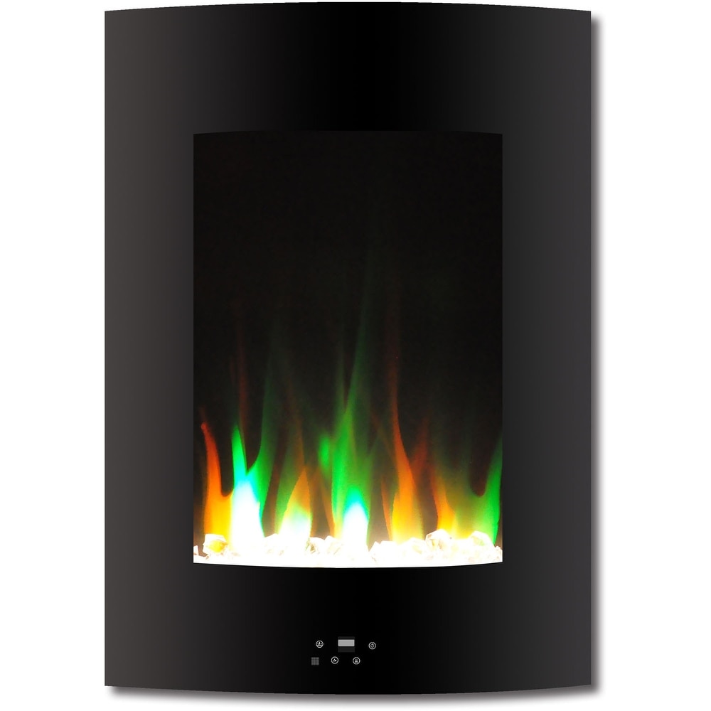 Hanover 19.5 In. Vertical Electric Fireplace in Black with Multi Color Flame and Crystal Display