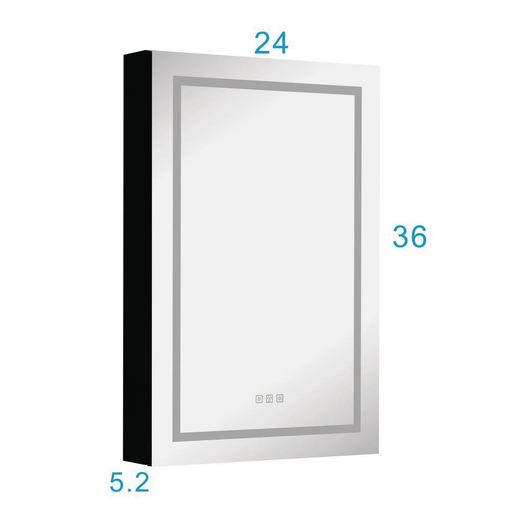 24 in. W x 36 in. H Black Rectangle Aluminum Framed LED Recessed or Surface Mount Medicine Cabinet with Mirror 2022-8-2-9