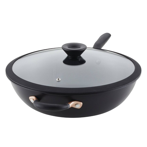 Hard Anodized Nonstick Induction Stir Fry Wok With Helper Handle And Glass Lid Matte Black