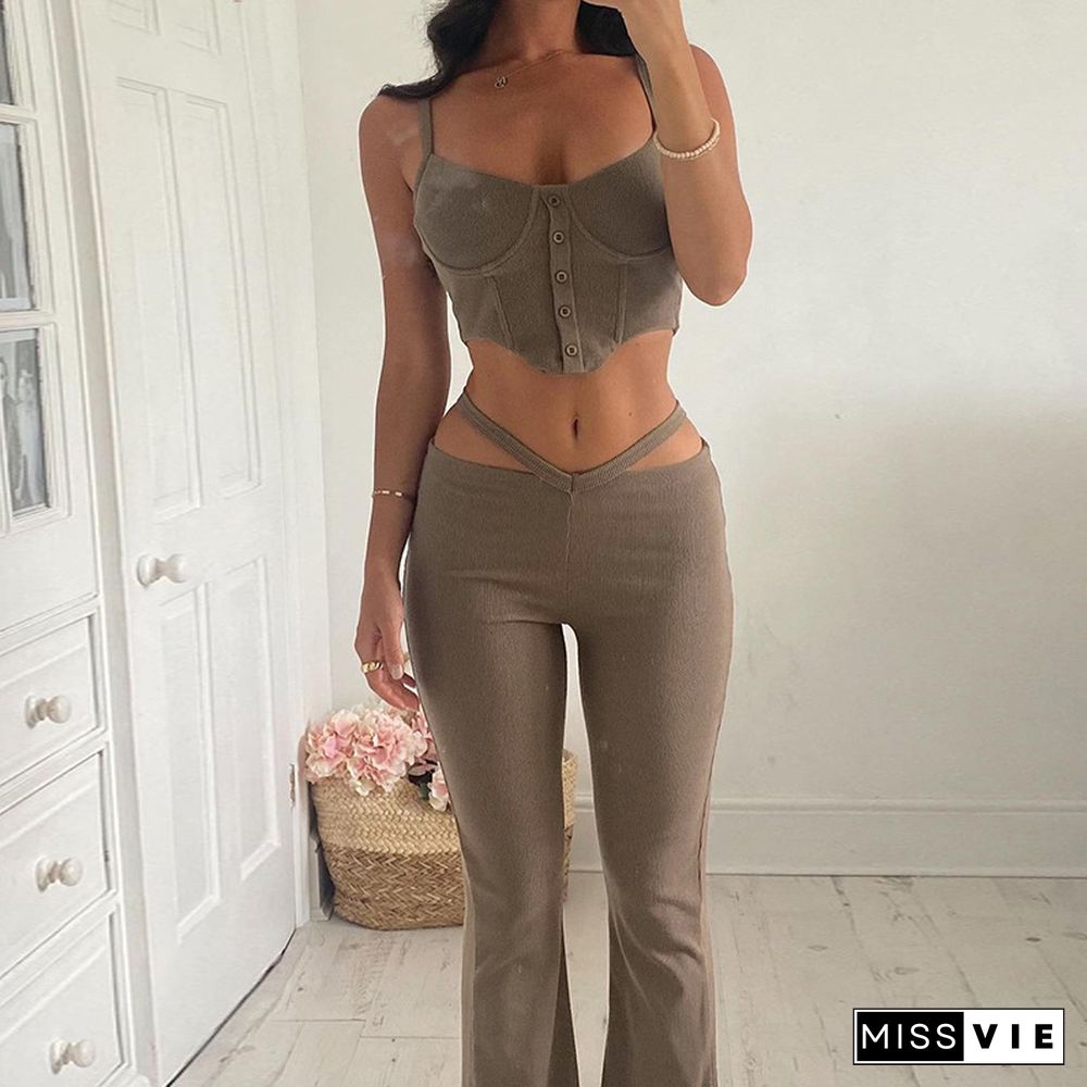 Sexy Camisole Corset Crop Top Flare Pants Set