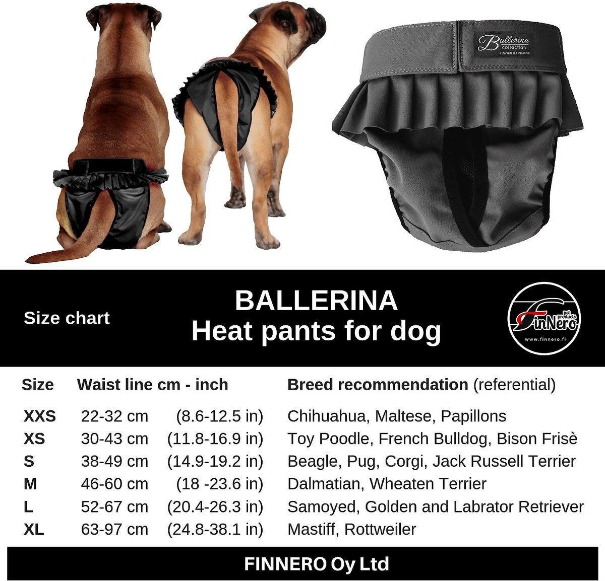 FinNero Ballerina Washable Female Heat Dog Diaper