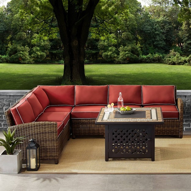 Bradenton 5pc Outdoor Wicker Sectional Set With Fire Table Crosley