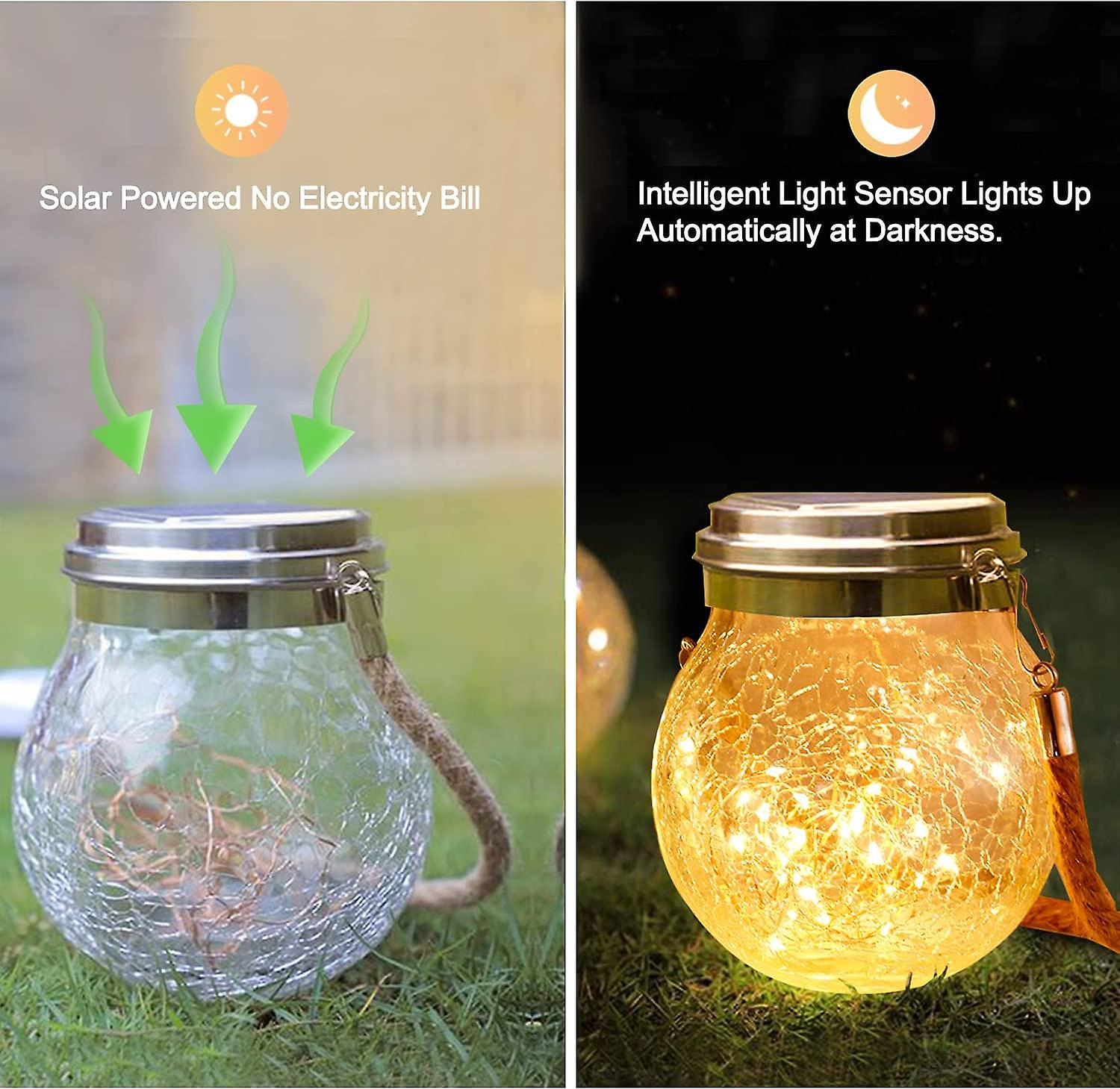 2x Solar Powered Outdoor Garden Lights Ip55， Solar Powered Outdoor Lights， Led Outdoor Solar Powered Glass Ball Lights