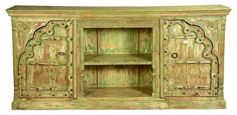 Spring Green Gothic Rustic Reclaimed Wood TV Media Console Cabinet   Farmhouse   Entertainment Centers And Tv Stands   by Sierra Living Concepts Inc  Houzz