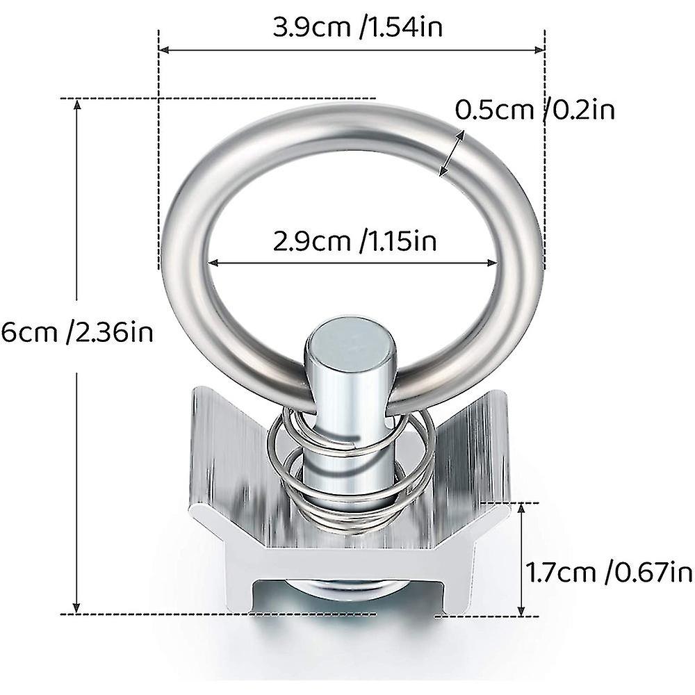 10pcs Single Stud Fitting L Track 4，000lb Capacity With Stainless Steel Round Ring Aluminum Keeper