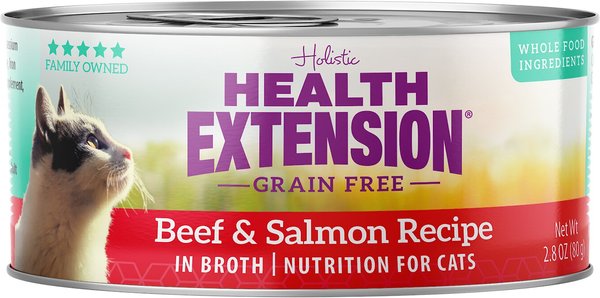 Health Extension Beef and Salmon Grain-Free Wet Cat Food， 2.8-oz can， case of 24