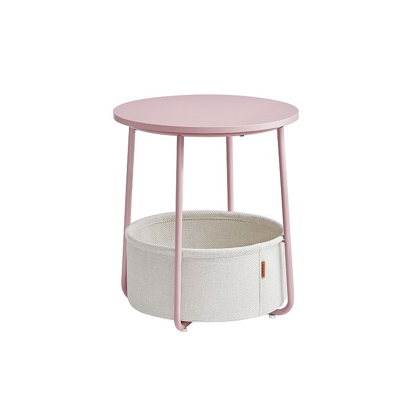 Round Modern Nightstand With Fabric Basket