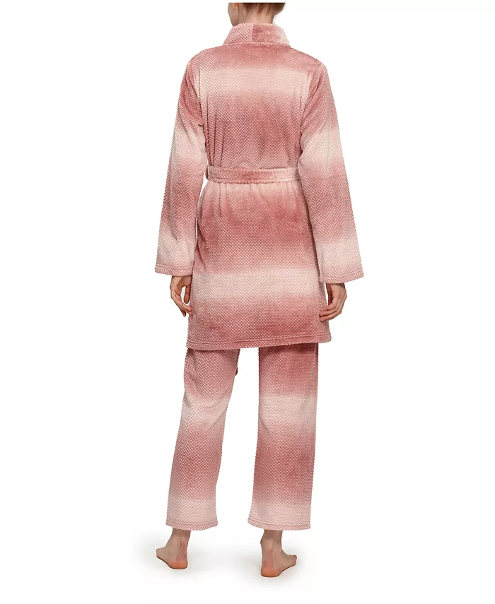 Berkshire Women's Ombre Mini Dobby Printed Shiny Velvet Loft Kimono Robe and Pant Set 2 Piece